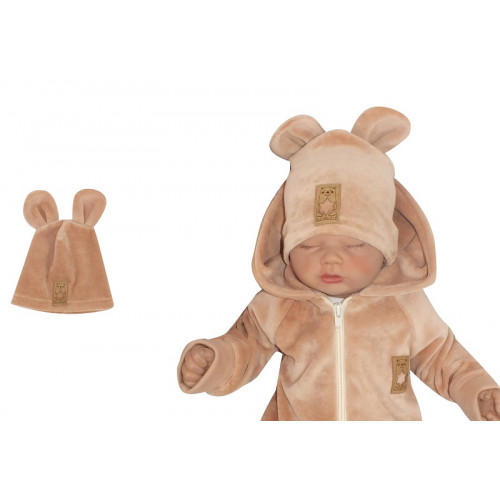 Z&Z Velúrová, semišková čiapočka s uškami, béžová, 80/86