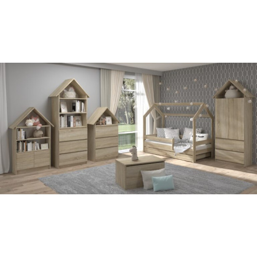 Detská posteľ Domček s výsuvnou prístelkou 180 x 80 cm - Dub Sonoma