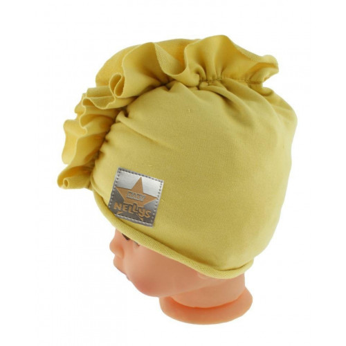 Baby Nellys Jarná/jesenná bavlnená čiapka - turban, horčicová, vel. 80/86