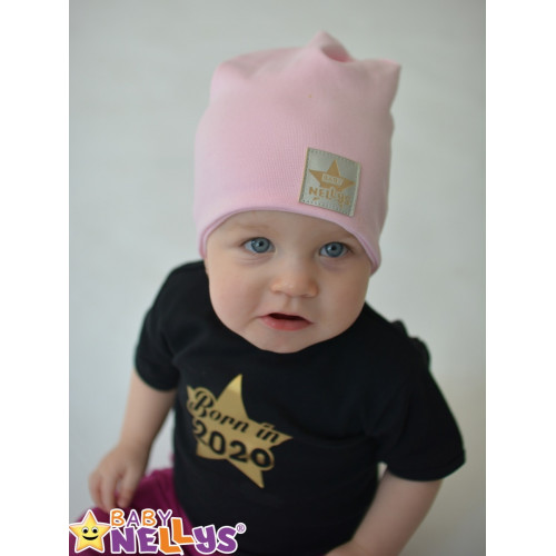 Baby Nellys Hand Made Jarná/jesenná bavlnená čiapka - dvojvrstvová, sv. růžová, vel. 110
