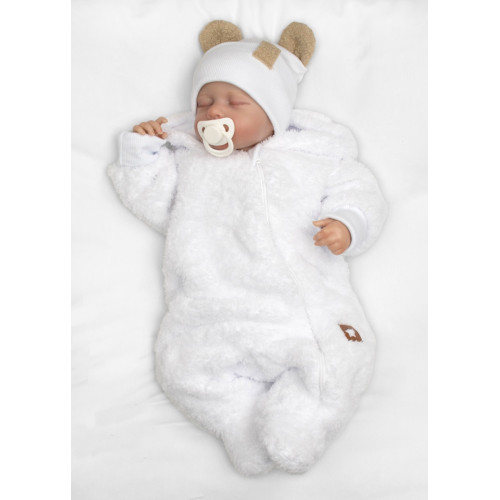 Dvojvrstvová rebrovaná čiapočka s uškami boucle medvedík - biela