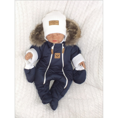 Z&Z Zimná kombinéza s dvojitým zipsom, kapucňou a kožušinou + rukavičky, Angel - granát,80