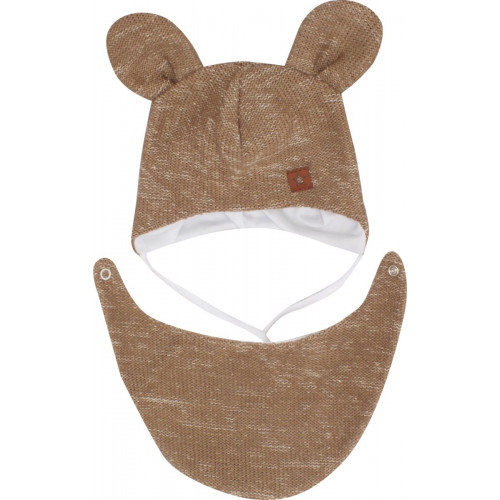 Z&Z Dvojvrstvová pletená čiapka na zaväzovanie so šatkou 2v1, Méďa - hnedá, vel. 86