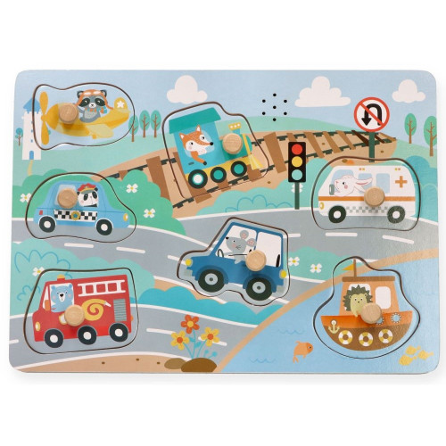 Drevená aktívna vkladačka so zvukmi, Dopravné prostriedky, prírodné