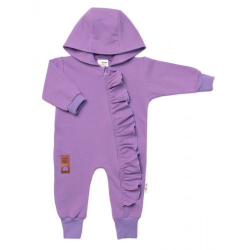 Teplákový overal s volánikom a kapucňou GIRL, Baby Nellys, fialový, veľ. 80