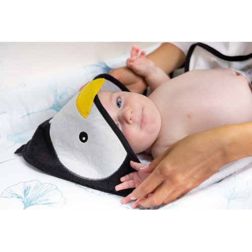 Detská osuška 100x100cm, froté bavlna, Tučniak, biela