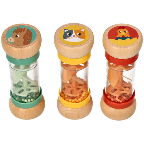 Drevená hrkálka / dažďová sprcha s guličkami, Koník - mätové