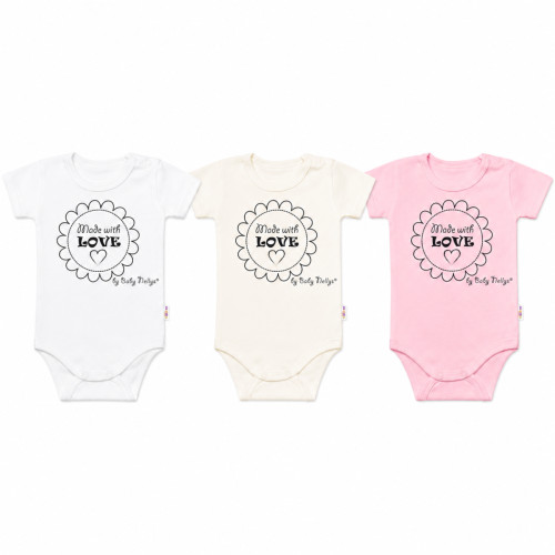 Komplet 3x body Made with love GIRL Baby Nellys, veľ. 80, biela, ecru, sv. ružová
