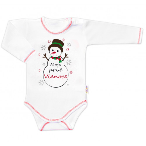 Baby Nellys Body dlhý rukáv Moje prvé Vianoce, Snehuliak, biele, veľ. 86