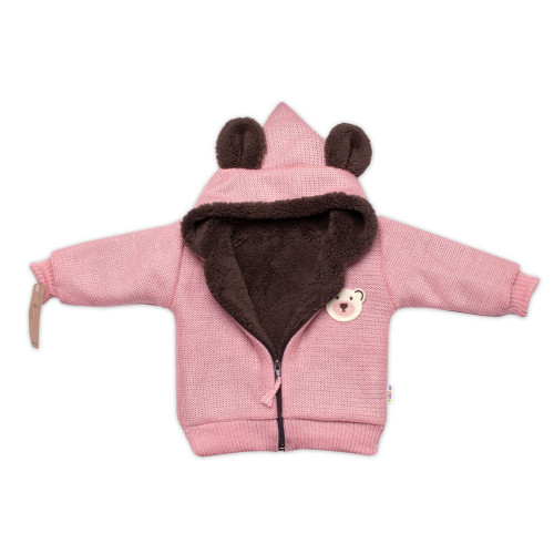 Oteplená pletená bundička Teddy Bear, Baby Nellys, dvojvrstvová, ružová