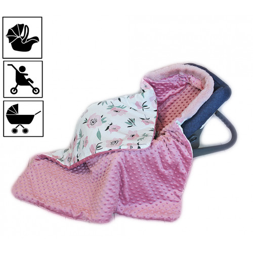 Baby Nellys Bavlnená obojstranná dečka 3v1 s minky a kožušinkou, 90x90 cm, kvietky