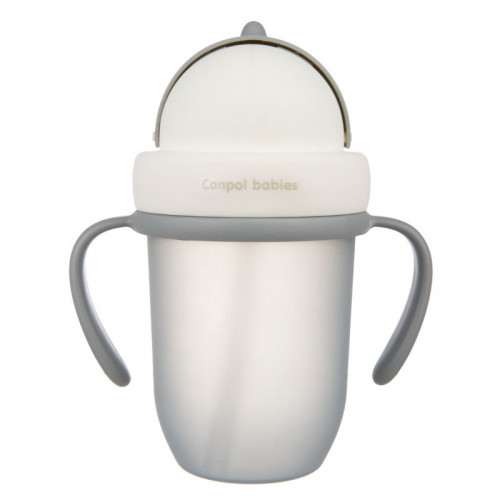 Canpol babies Hrnček so silikónovou slamkou -šedý, 210 ml