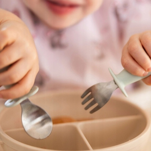 Detské príbory z nerezovej ocele - béžové