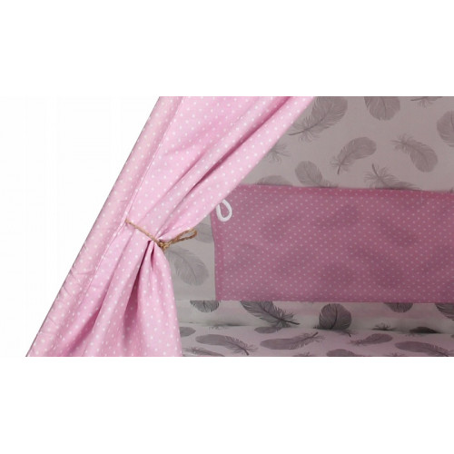 Baby Nellys Stan pro děti týpí s velkou výbavou, čtyři polštářky + podložka, šedá, červená