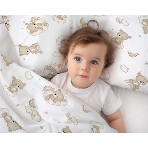 Sada do postieľky Mantinel s obliečkami, 3D sada - Malý Macko, biela/béžová