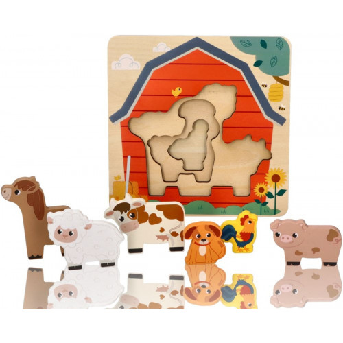 Drevené vrstvené puzzle, Farma, prírodná