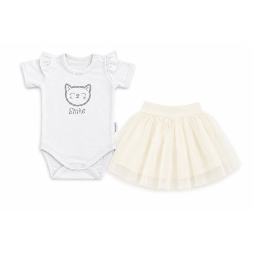 2D sada - body s krátkym rukávom Cat + tutu suknička cream, veľ. 80