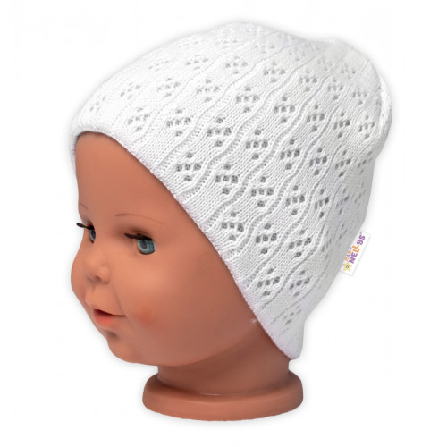 Dvojvrstvová ažúrková čiapka, bavlna, Baby Nellys - biela, veľ. 104/110