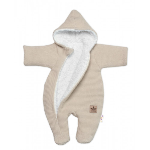 Zimná pletená kombinéza/overálok s kapucňou Baby Nellys - capuccino
