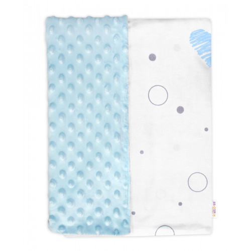 Súprava do kočíka s uškami 2D, minky/bavlna, I love Boy Baby Nellys, modrá/biela