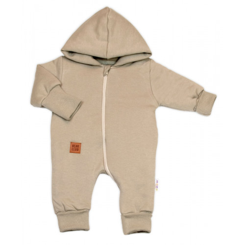 Bavlnený oteplený overálok s kapucňou, rukavičky, topánky, 3D sada Nature - taupe, vel. 62