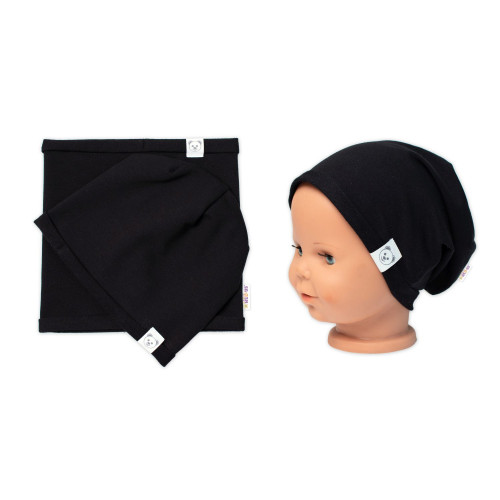 Čiapka s nákrčníkom bavlna, Little Bear, Baby Nellys, čierna, veľ. 92/98