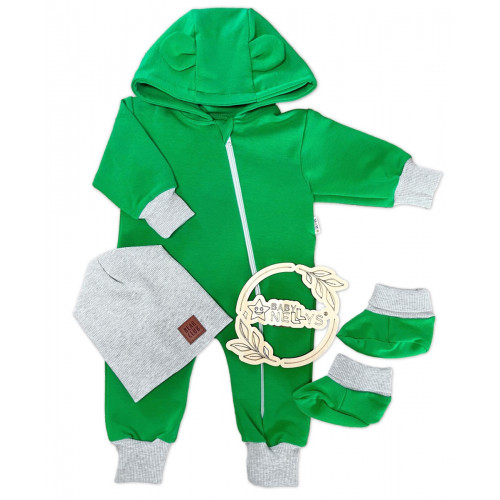 Rastúci teplákový overal pre bábätko, čiapky, topánky, 3D, Nature - zelený, veľ. 80/86