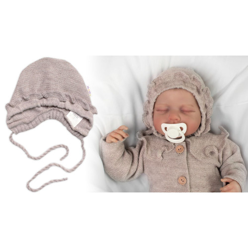 Pletená čiapočka na zaväzovanie bonetka Girl, Hand Made Baby Nellys, bežová, veľ. 68/74
