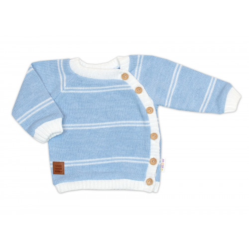 Pletená sada pre bábätko s jemným prúžkom 2D, lux - modrá, biela, veľ. 80