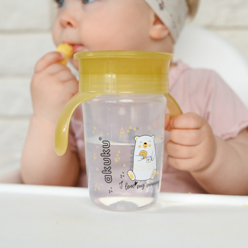 Nevylievajúci hrnček s úchytmi, I love mum Mummy 240 ml, transparentný/žltý