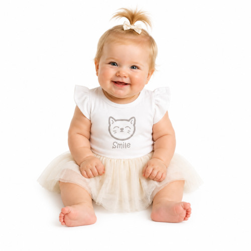 2D sada - body s krátkym rukávom Cat + tutu suknička cream, veľ. 80