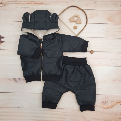 Štýlová prešívaná bunda s kapucňou + nohavice - čierna, veľ. 68/74