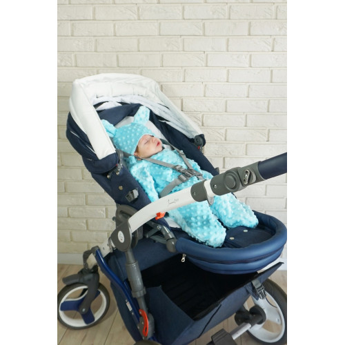 Baby Nellys Fusak, spacáček do autosedačky alebo kočíka s uškami, Minky - sv. modrý