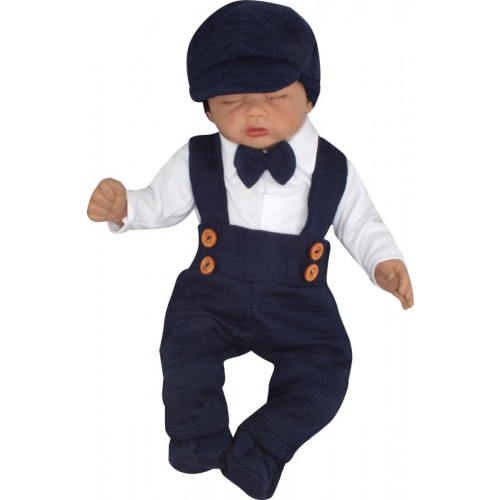 Z&Z 5-dielna pletená sada Boy, body, nohavice, čiapočka motýlik, topánočky, granát, veľ.62