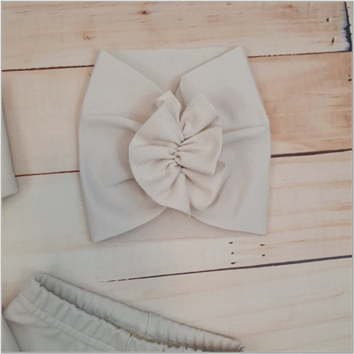 Bavlnená sada, 3D, tunika, legíny, turban - sv. béžová