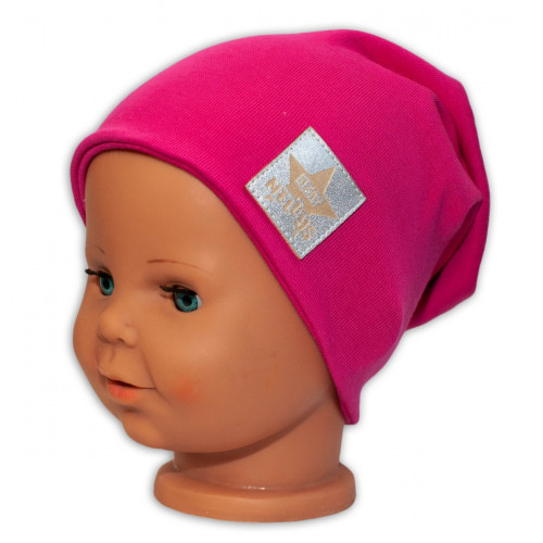 Baby Nellys Hand Made Jarná/jesenná bavlnená čiapka - dvojvrstvová, tm. růžová, vel. 110