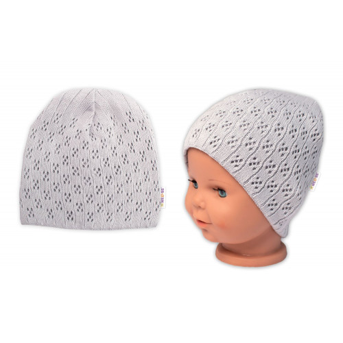 Dvojvrstvová ažúrková čiapka, bavlna, Baby Nellys - sivá, veľ. 104/110