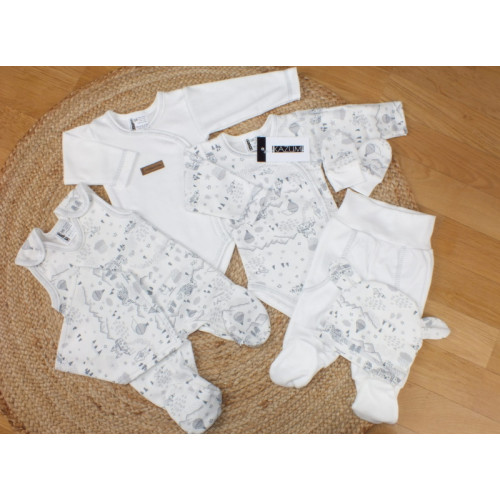 Dojčenská súprava do pôrodnice 7D, bavlna Kazum, Krajina - biela