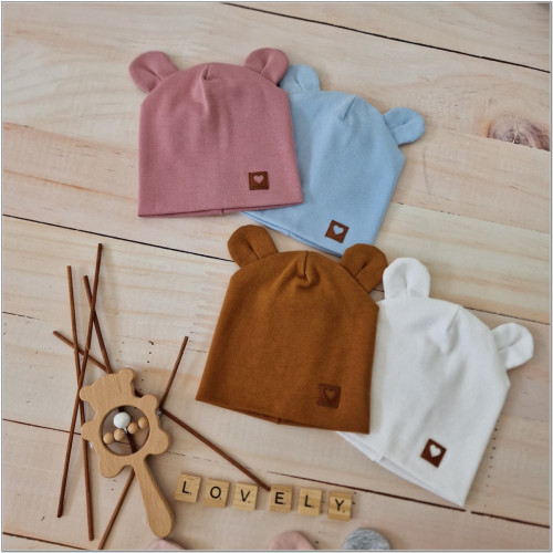 Z & Z Dvojvrstvová bavlnená čiapočka LOVE TEDDY, medová horčica, vel. 80/86