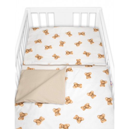 Mantinel s obliečkami do postieľky, 3D sada Bavlna, Míša - biela s potlačou