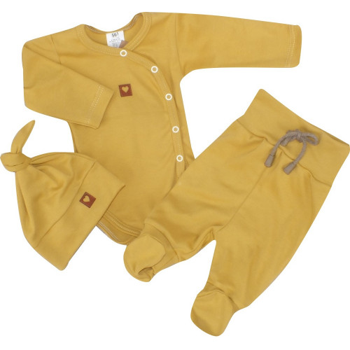 Z & Z 3-dielna súpravička body, polodupačky s povrázkom a čiapočka - horčicová, veľ. 68