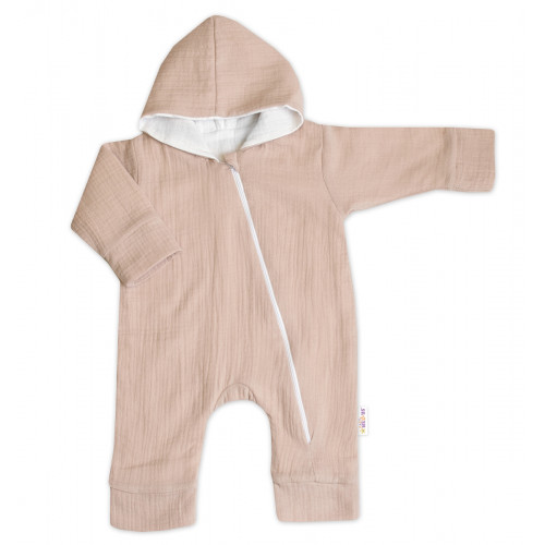 Mušelinový overal s kapucňou, dvojvrstvový, Hand Made, béžový, veľ. 62