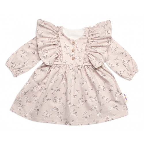 Dievčenské šaty dlhý rukáv s volánikmi Sára, bavlna, Mrofi, cappucino, veľ. 92