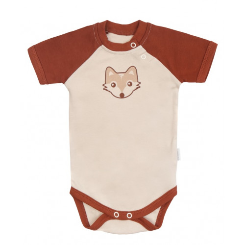 Mamatti Detské body kr. rukáv, Baby Fox - béžová/hnedá, veľ. 86