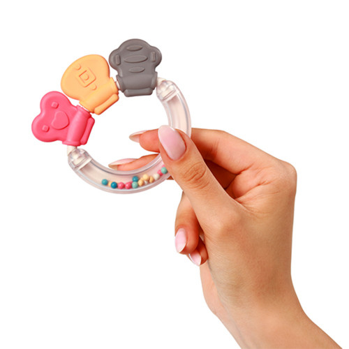 Hrkálka, hryzátko pre bábätko s guličkami, Kľúče - pastel