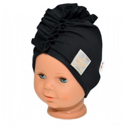 Baby Nellys Jarná /jesenná bavlnená čiapka - turban, čierna, vel. 80/86