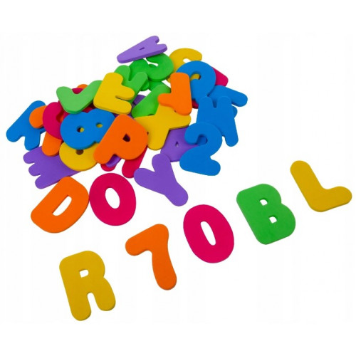 Penové hračky do kúpeľa, vodolepky - písmená a číslice 36 ks