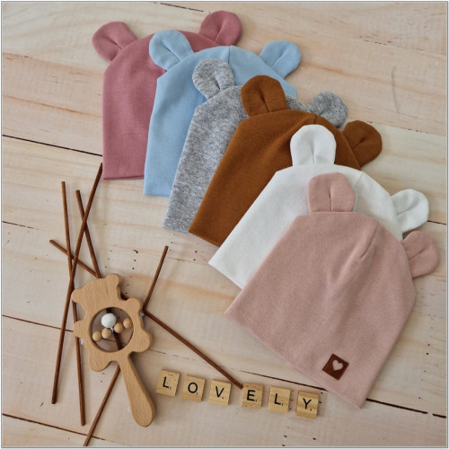 Z & Z Dvojvrstvová bavlnená čiapočka LOVE TEDDY, medová horčica, veľ. 68/74
