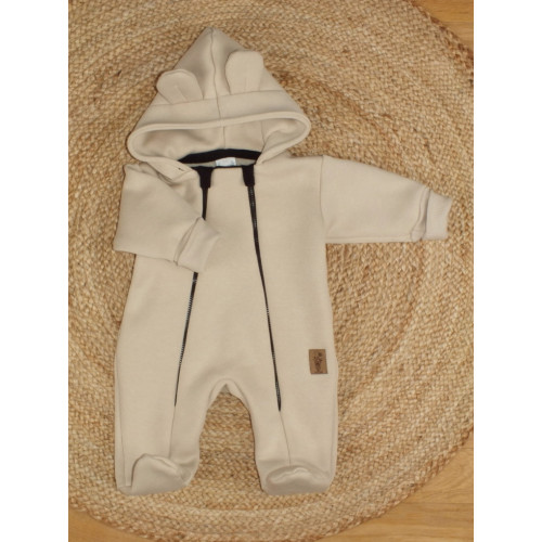 Oteplený detský overálek so šľapkami a kapucňou, Kazum, béžový, veľ. 68