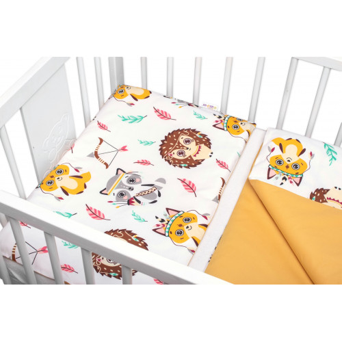 Baby Nellys 2-dielne bavlnené obliečky Ježko Líška-biela s potlačou/horčicová,135x100cm